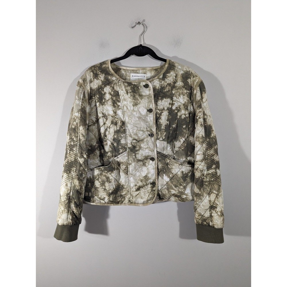Anthropologie Marrakech Green Tie Dye Quilted Bomber Jacket Women Size S‎